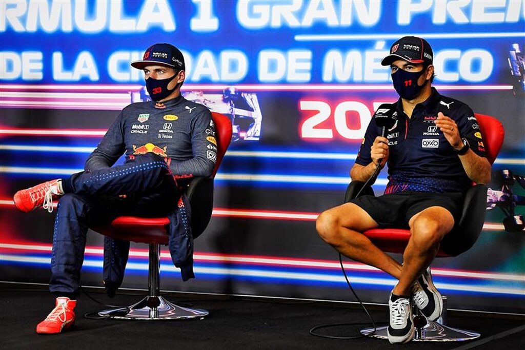 Max Verstappen and Sergio Perez in Mexico.v1
