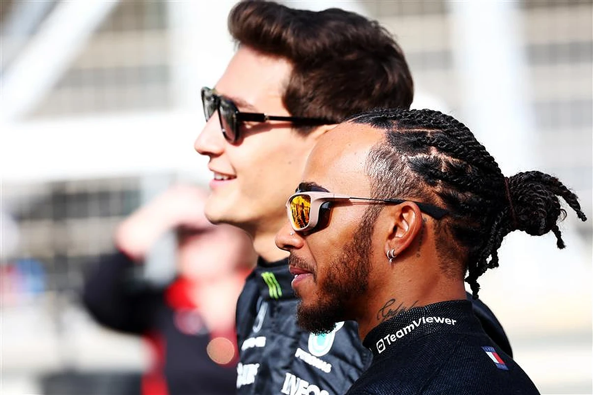 Lewis Hamilton reacts to Russell's costly mistake